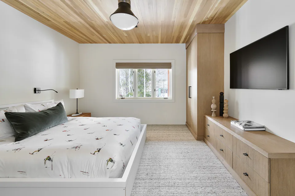 Bedroom at Aspen Renovation, Aspen, Colorado, interior design by Paul Lauren Designs