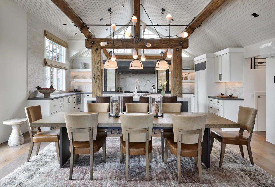 Dining room at Aspen Renovation, Aspen, Colorado, interior design by Paul Lauren Designs