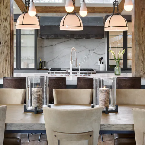 Detail of the dining room at Aspen Renovation, Aspen, Colorado, interior design by Paul Lauren Designs