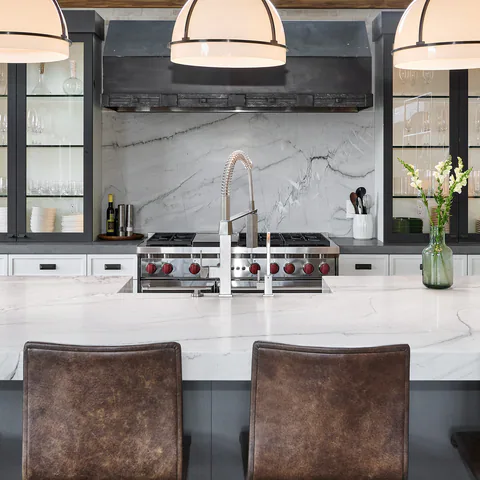 Detail of the kitchen at Aspen Renovation, Aspen, Colorado, interior design by Paul Lauren Designs