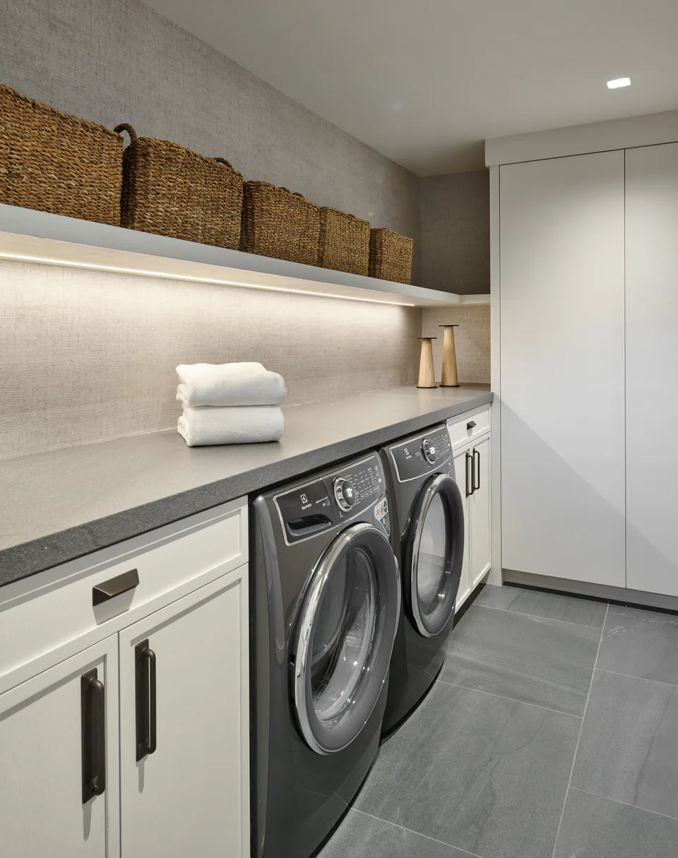 Laundry room at Aspen Renovation, Aspen, Colorado, interior design by Paul Lauren Designs