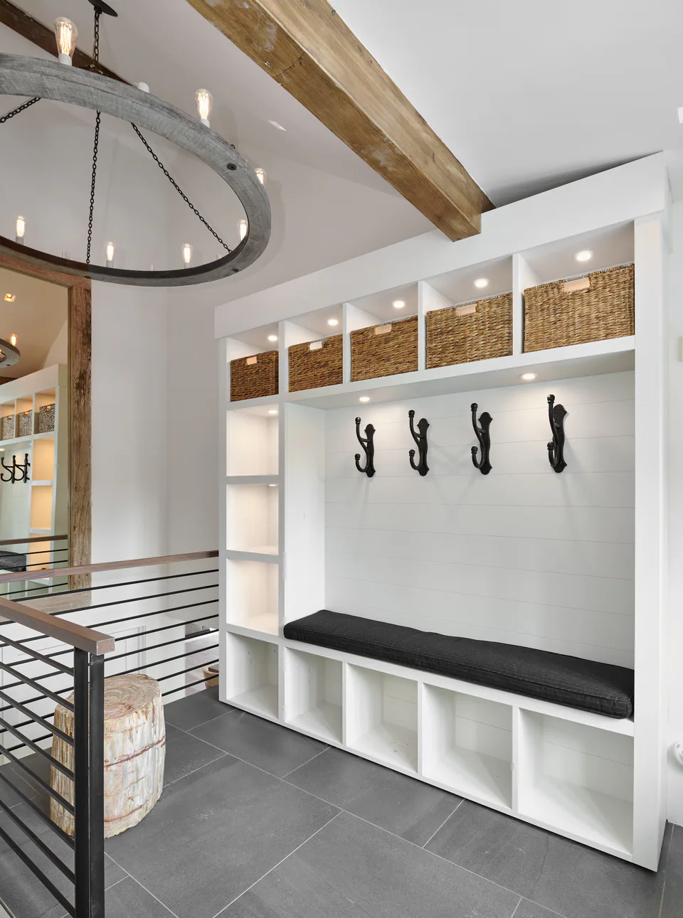 Mudroom at Aspen Renovation, Aspen, Colorado, interior design by Paul Lauren Designs