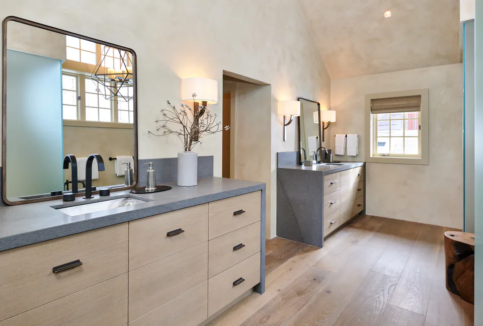 Primary bathroom at Aspen Renovation, Aspen, Colorado, interior design by Paul Lauren Designs