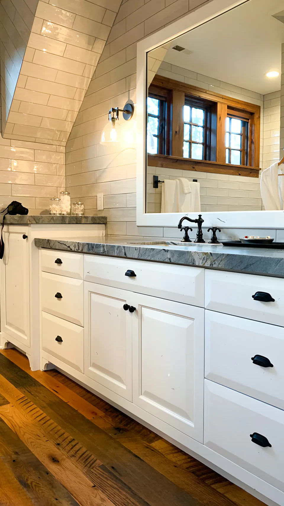 Bathroom at Cabin on the Fairway, Coeur d'Alene Lake, Idaho, interior design by Paul Lauren Designs