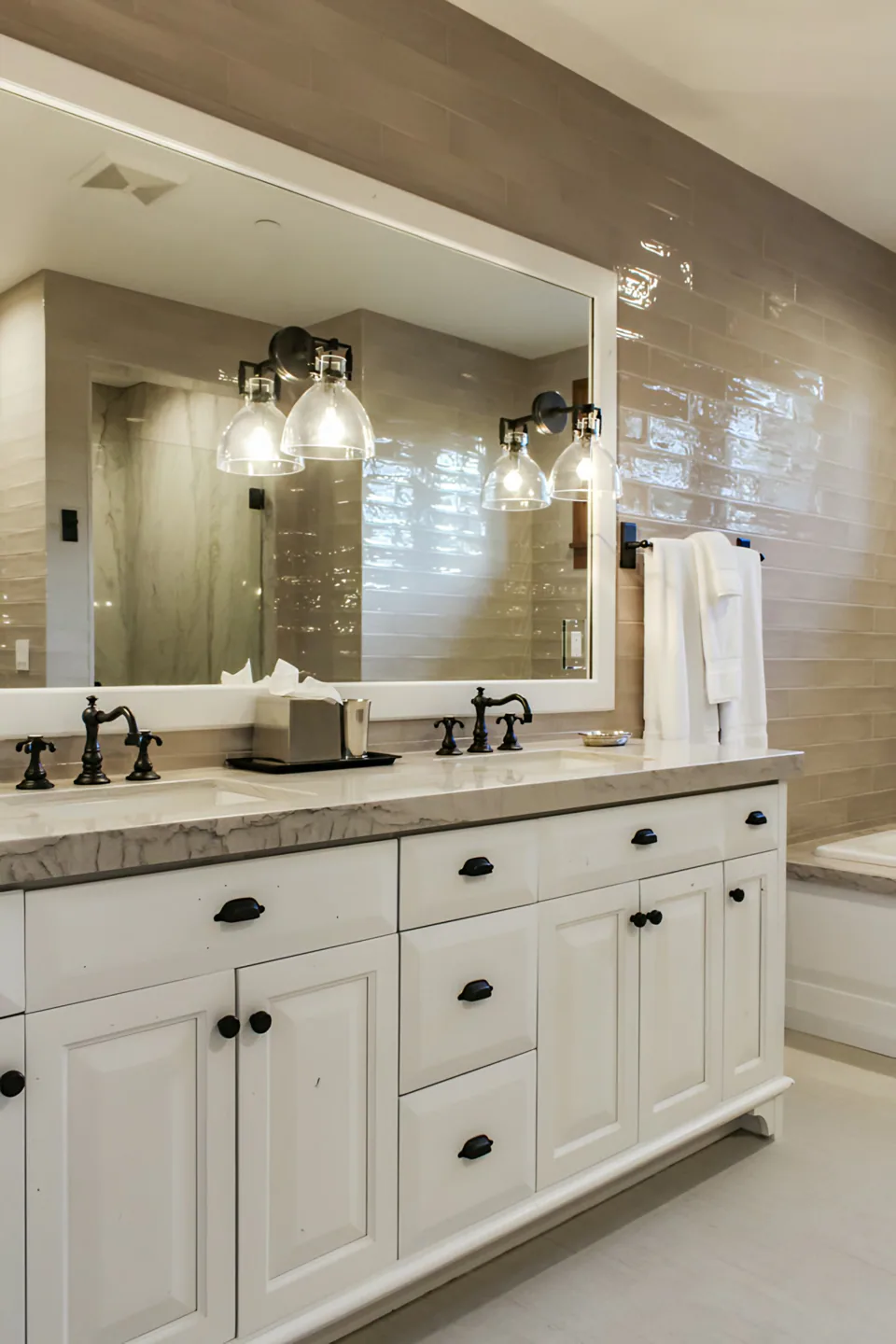 Bathroom at Cabin on the Fairway, Coeur d'Alene Lake, Idaho, interior design by Paul Lauren Designs