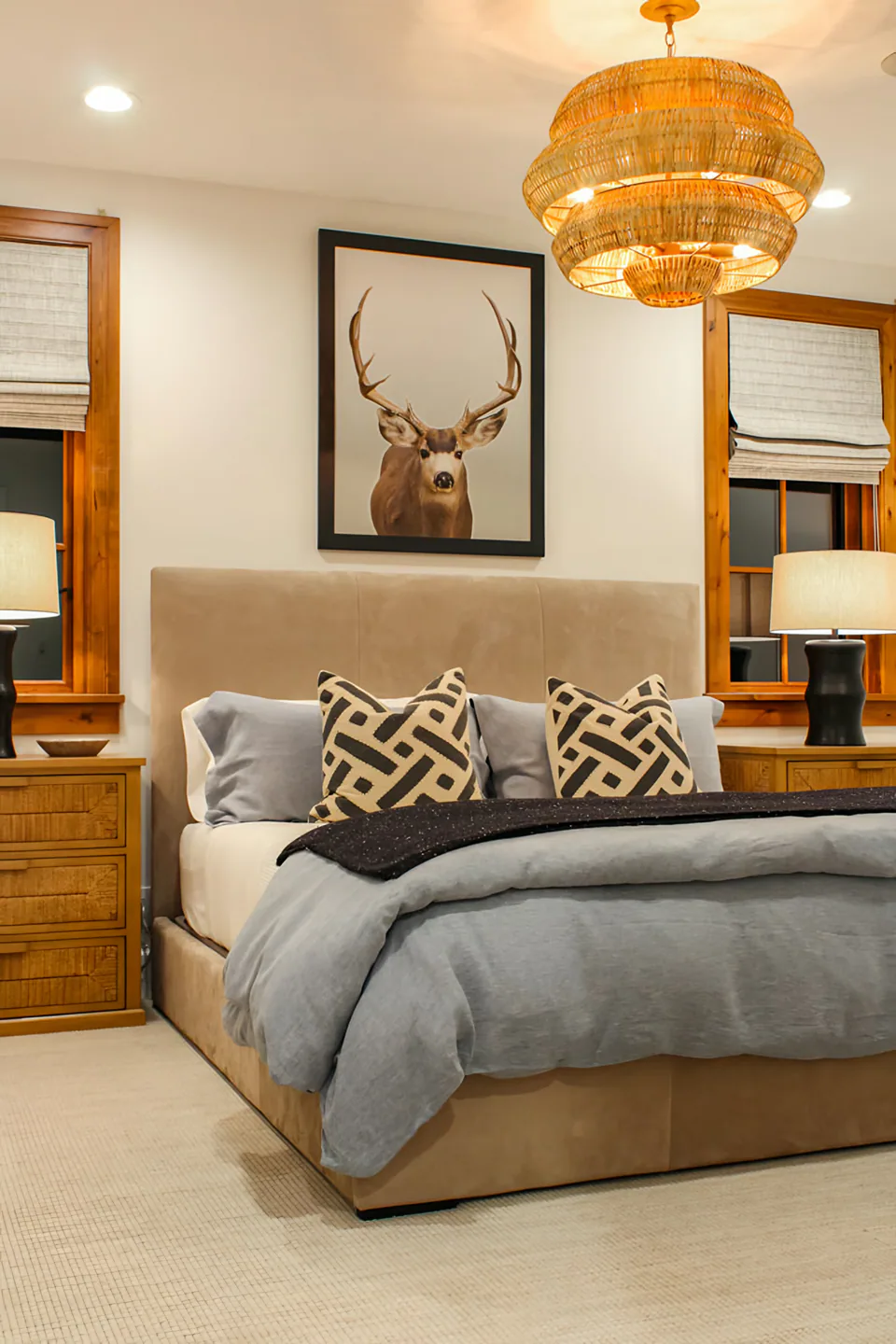 Bedroom at Cabin on the Fairway, Coeur d'Alene Lake, Idaho, interior design by Paul Lauren Designs