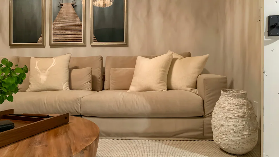 Family room at Cabin on the Fairway, Coeur d'Alene Lake, Idaho, interior design by Paul Lauren Designs
