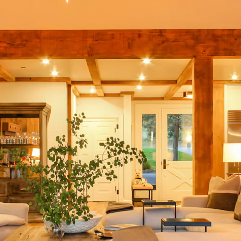 Detail of the great room at Cabin on the Fairway, Coeur d'Alene Lake, Idaho, interior design by Paul Lauren Designs