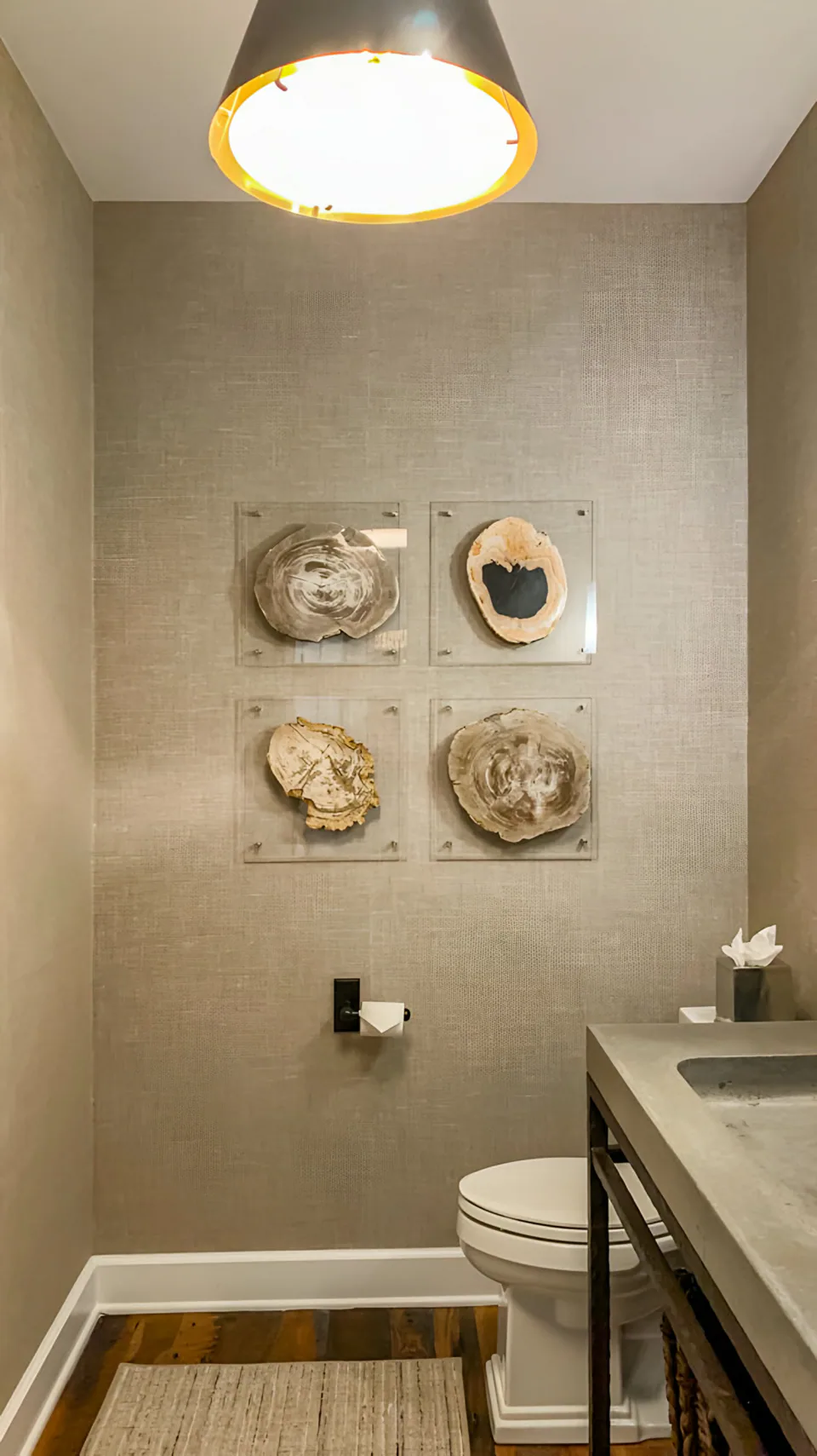 Powder room at Cabin on the Fairway, Coeur d'Alene Lake, Idaho, interior design by Paul Lauren Designs