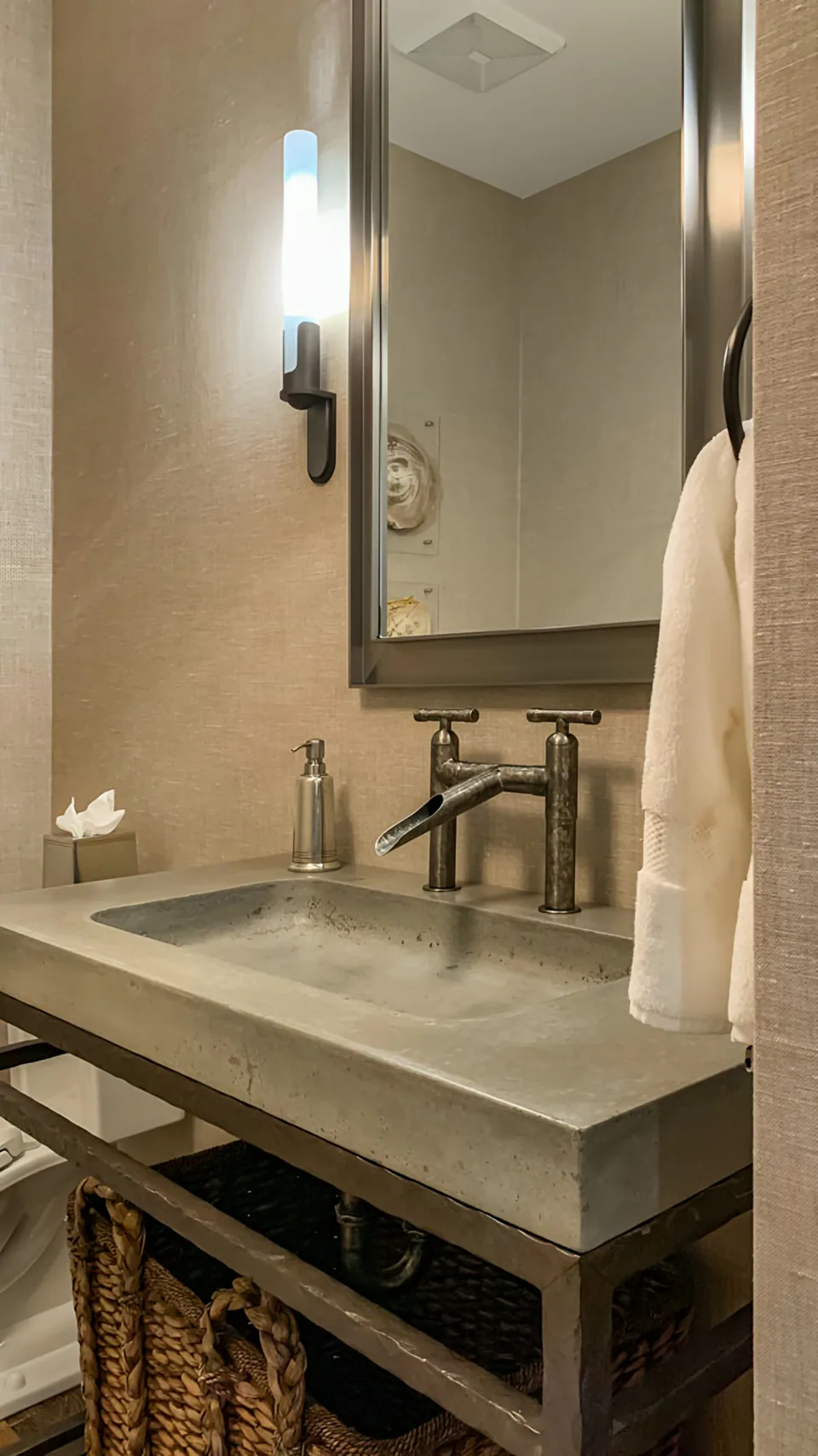 Powder room at Cabin on the Fairway, Coeur d'Alene Lake, Idaho, interior design by Paul Lauren Designs