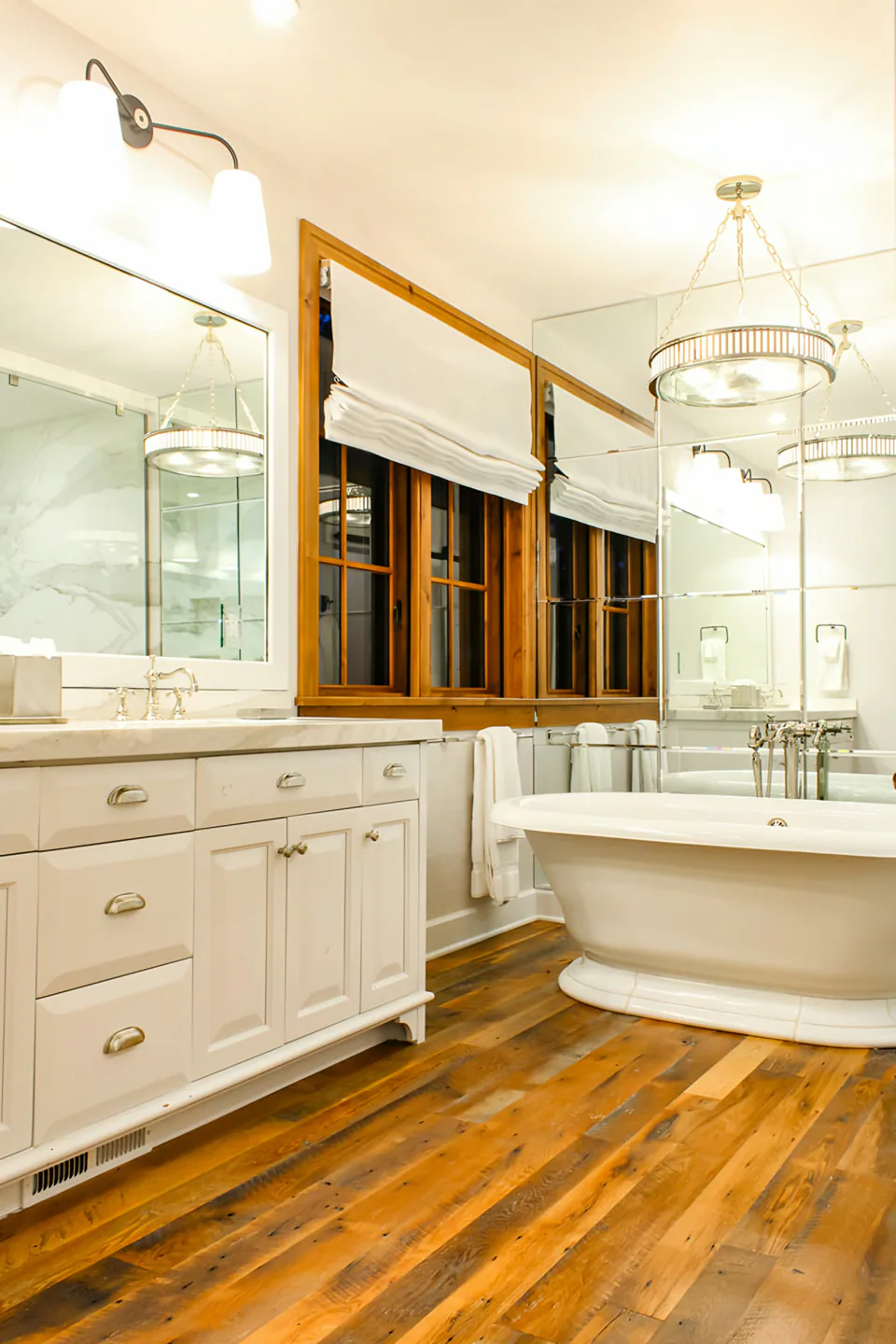 Primary bathroom at Cabin on the Fairway, Coeur d'Alene Lake, Idaho, interior design by Paul Lauren Designs