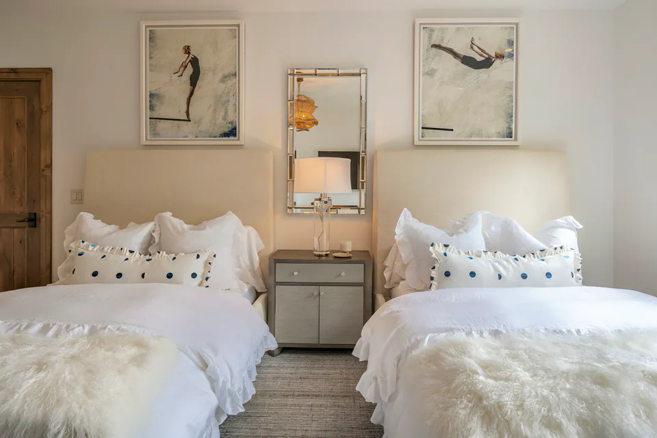 Bedroom at Cabin on the Lake, Coeur d'Alene Lake, Idaho, interior design by Paul Lauren Designs