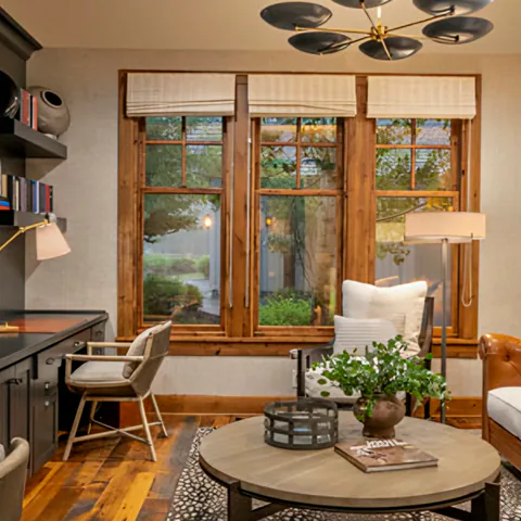 Detail of the family room at Cabin on the Lake, Coeur d'Alene Lake, Idaho, interior design by Paul Lauren Designs