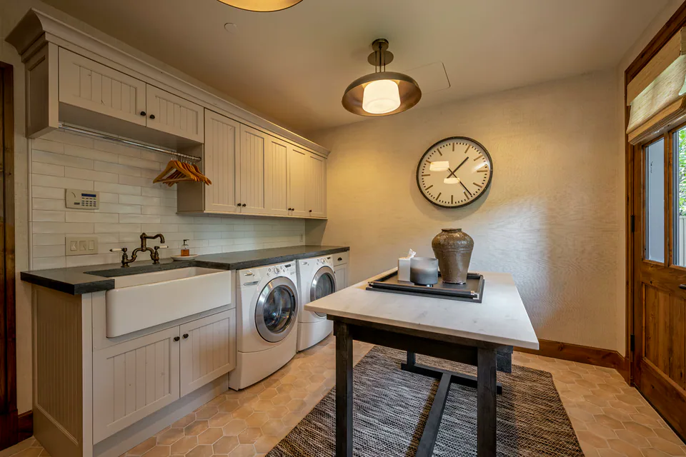 Laundry room at Cabin on the Lake, Coeur d'Alene Lake, Idaho, interior design by Paul Lauren Designs