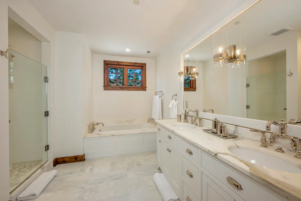 Bathroom at Cabin with a View, Coeur d'Alene Lake, Idaho, interior design by Paul Lauren Designs