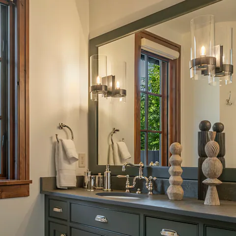 Detail of the bathroom at Cabin with a View, Coeur d'Alene Lake, Idaho, interior design by Paul Lauren Designs