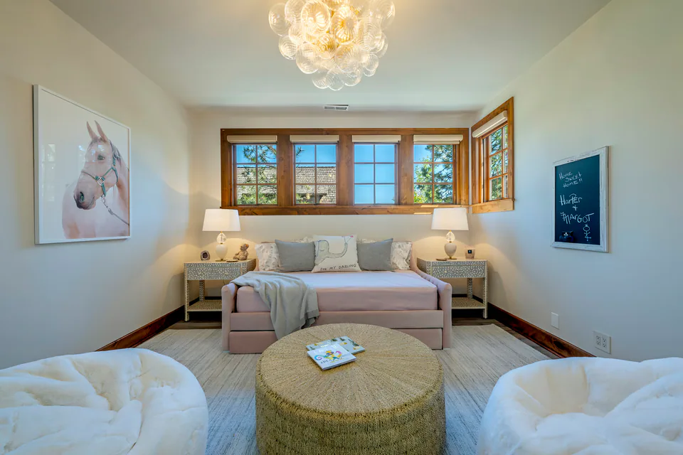 Bedroom at Cabin with a View, Coeur d'Alene Lake, Idaho, interior design by Paul Lauren Designs