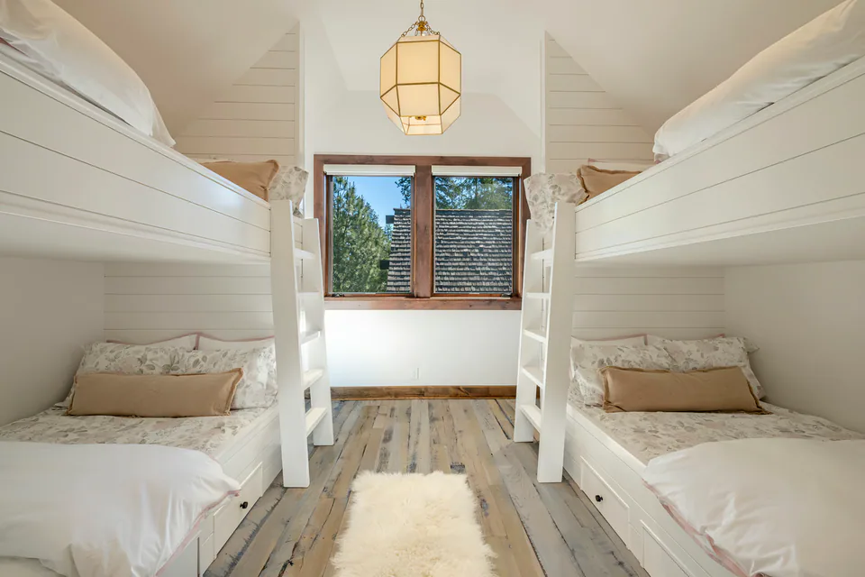 Bunk room at Cabin with a View, Coeur d'Alene Lake, Idaho, interior design by Paul Lauren Designs