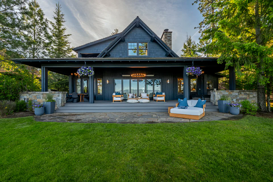 Exterior at Cabin with a View, Coeur d'Alene Lake, Idaho, interior design by Paul Lauren Designs