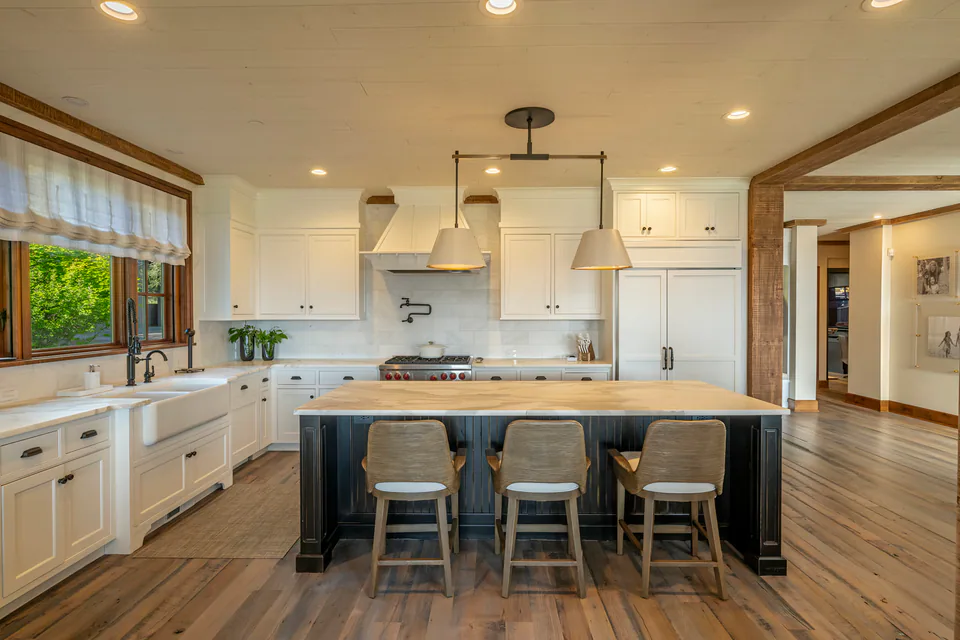 Kitchen at Cabin with a View, Coeur d'Alene Lake, Idaho, interior design by Paul Lauren Designs