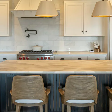 Detail of the kitchen at Cabin with a View, Coeur d'Alene Lake, Idaho, interior design by Paul Lauren Designs