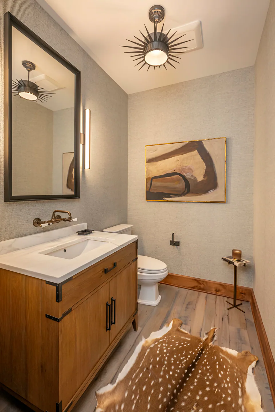Powder room at Cabin with a View, Coeur d'Alene Lake, Idaho, interior design by Paul Lauren Designs