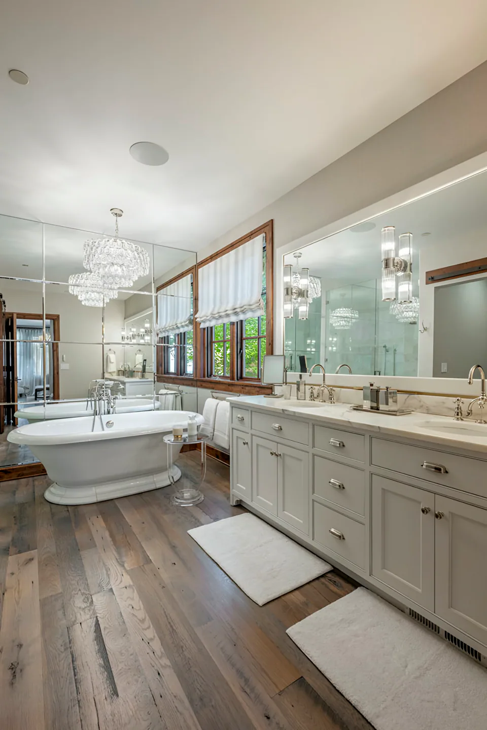 Primary bathroom at Cabin with a View, Coeur d'Alene Lake, Idaho, interior design by Paul Lauren Designs