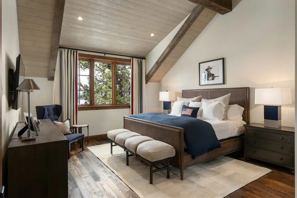 Bedroom at CDA Lakehouse, Coeur d'Alene, Idaho, interior design by Paul Lauren Designs