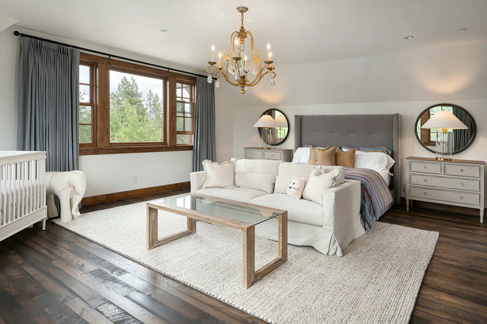 Bedroom at CDA Lakehouse, Coeur d'Alene, Idaho, interior design by Paul Lauren Designs