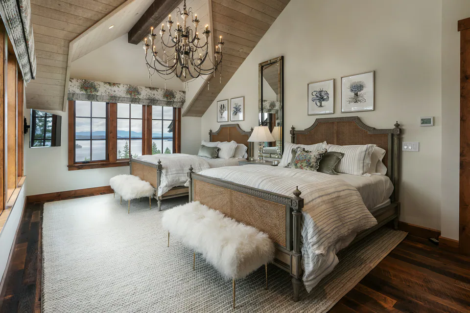 Bedroom at CDA Lakehouse, Coeur d'Alene, Idaho, interior design by Paul Lauren Designs