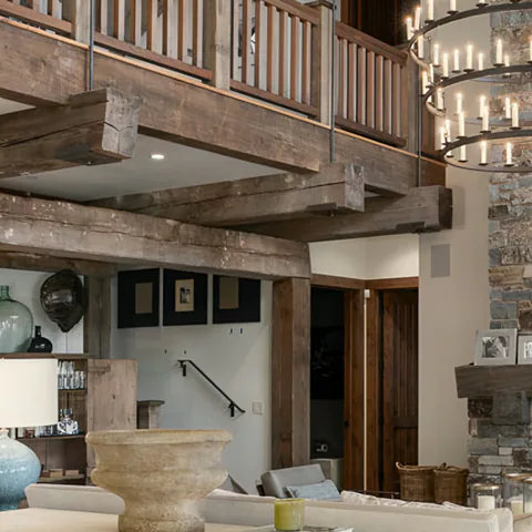 Detail of the great room at CDA Lakehouse, Coeur d'Alene, Idaho, interior design by Paul Lauren Designs