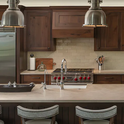 Detail of the kitchen at CDA Lakehouse, Coeur d'Alene, Idaho, interior design by Paul Lauren Designs