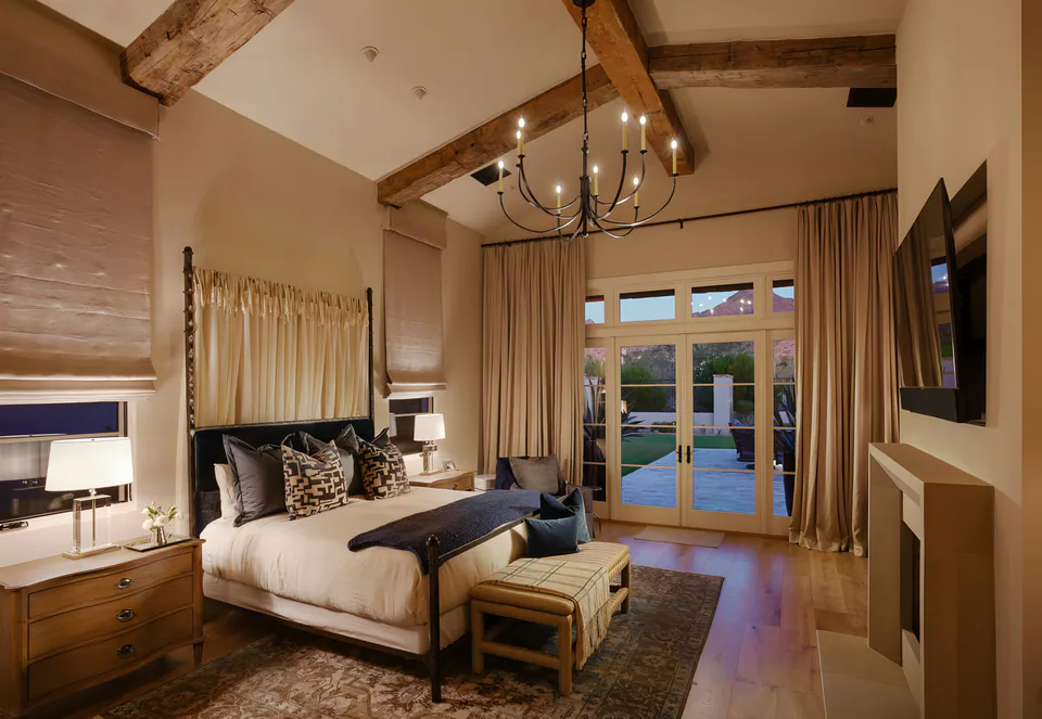 Bedroom at Desert Classic, Scottsdale, Arizona, interior design by Paul Lauren Designs