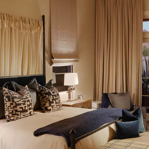 Detail of the bedroom at Desert Classic, Scottsdale, Arizona, interior design by Paul Lauren Designs
