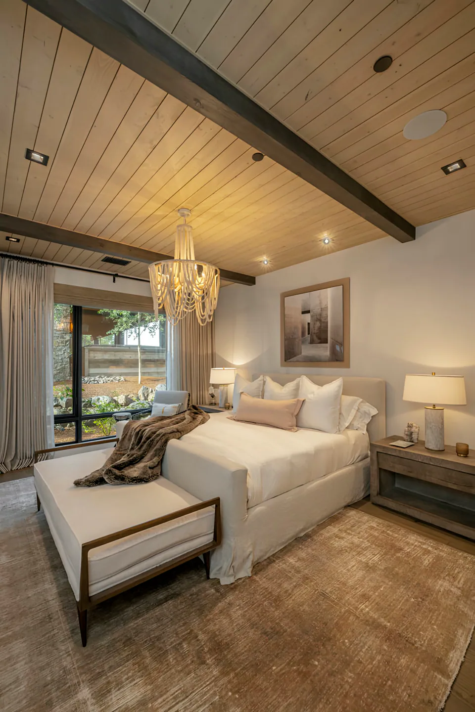 Bedroom at Gozzer Flats, Coeur d'Alene Lake, Idaho, interior design by Paul Lauren Designs