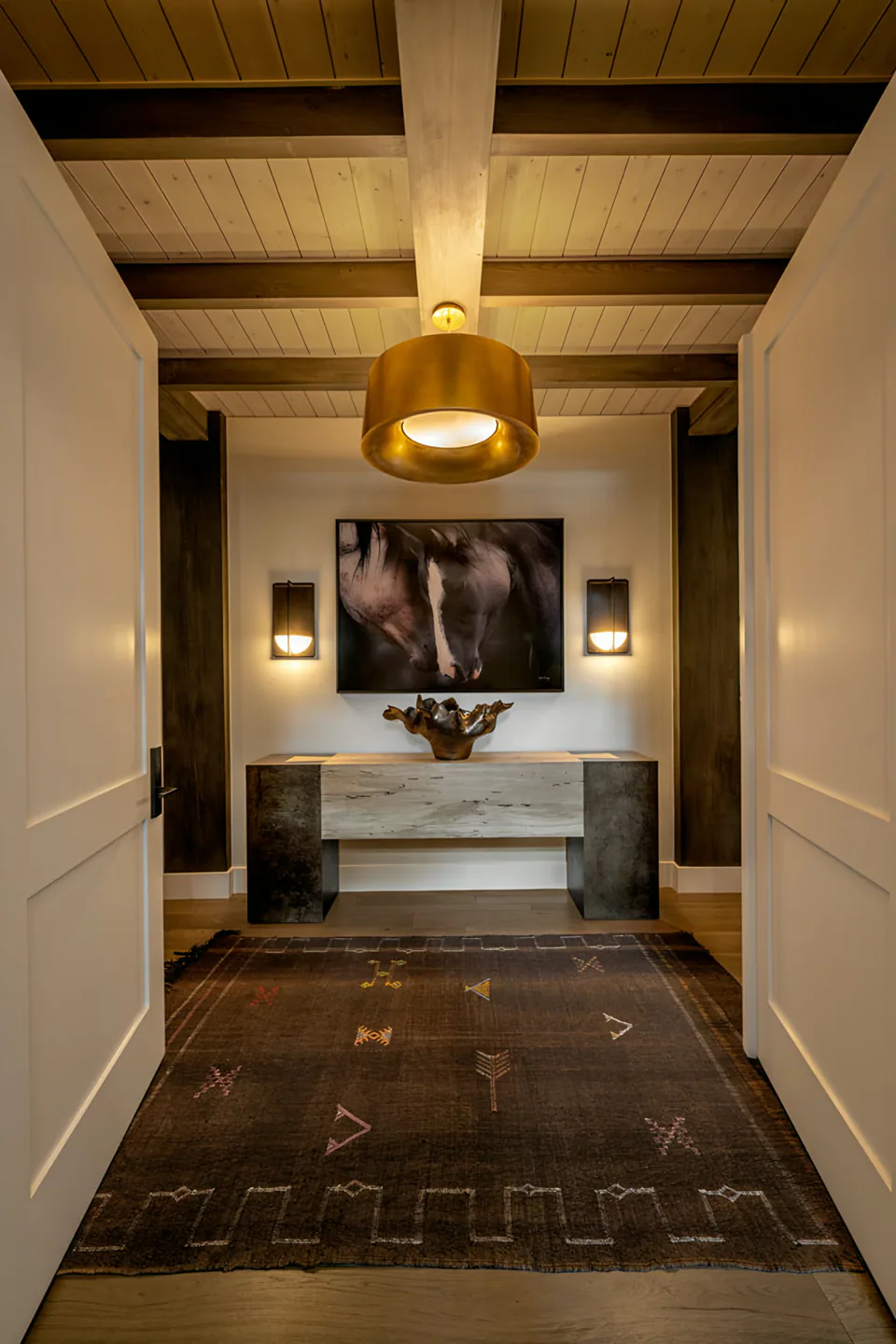 Entry at Gozzer Flats, Coeur d'Alene Lake, Idaho, interior design by Paul Lauren Designs