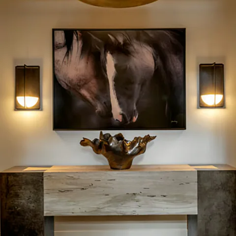Detail of the entry at Gozzer Flats, Coeur d'Alene Lake, Idaho, interior design by Paul Lauren Designs