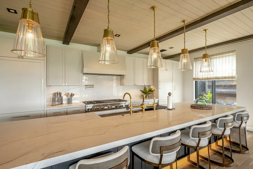 Kitchen at Gozzer Flats, Coeur d'Alene Lake, Idaho, interior design by Paul Lauren Designs