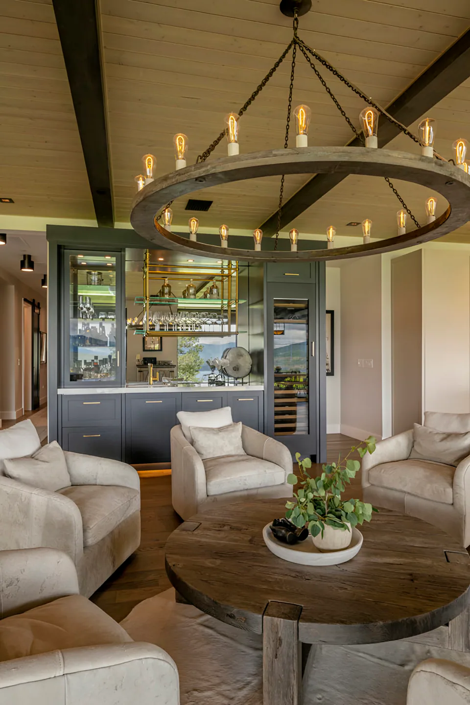 Sitting room at Gozzer Flats, Coeur d'Alene Lake, Idaho, interior design by Paul Lauren Designs
