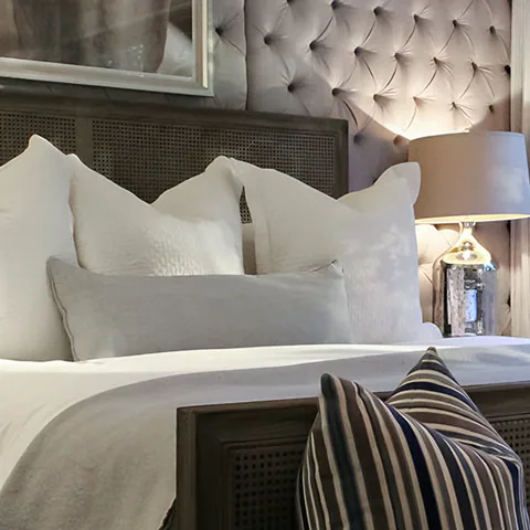 Detail of the bedroom at Lakefront Condo I, a private residence, interior design by Paul Lauren Designs