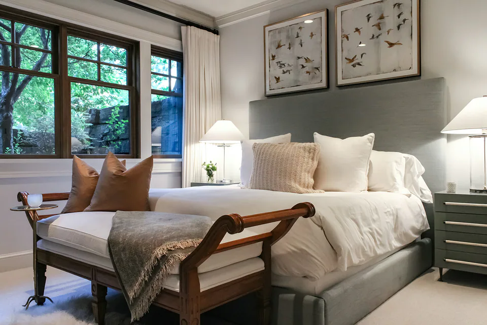 Bedroom at Lakefront Condo I, a private residence, interior design by Paul Lauren Designs
