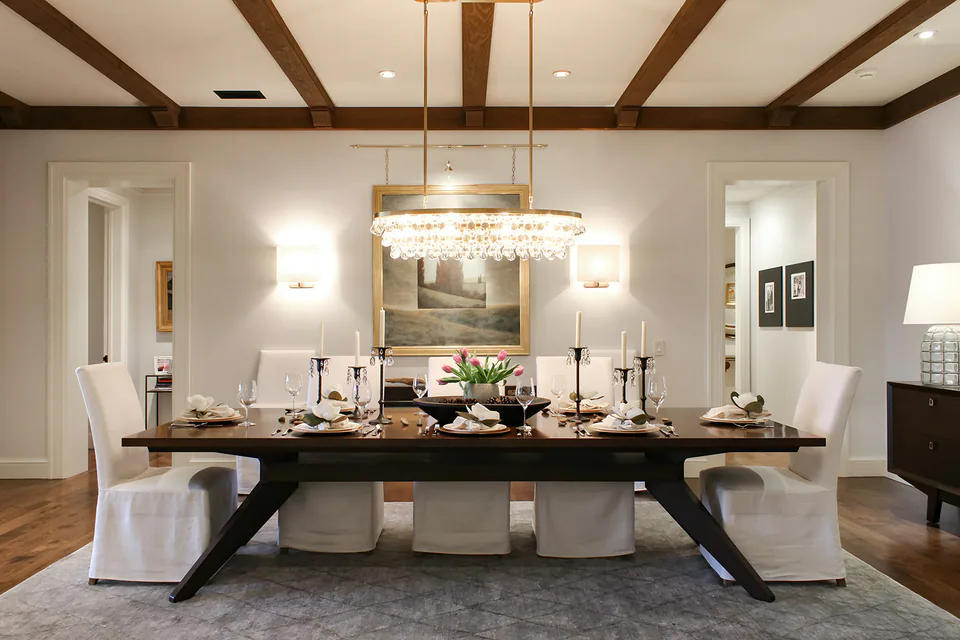 Dining room at Lakefront Condo I, a private residence, interior design by Paul Lauren Designs