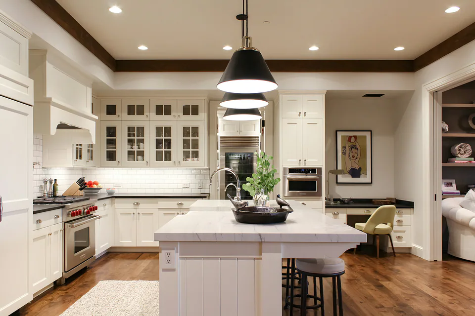 Kitchen at Lakefront Condo I, a private residence, interior design by Paul Lauren Designs