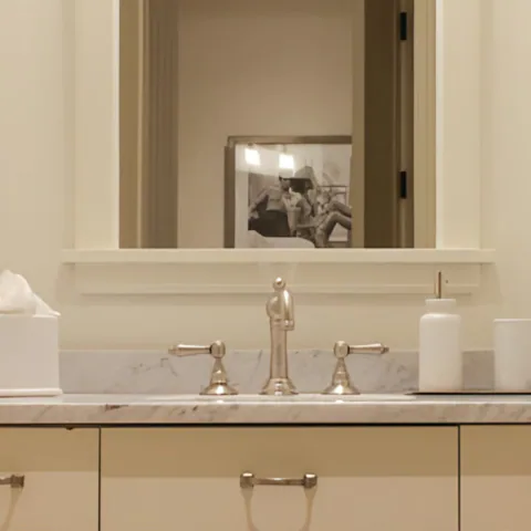 Detail of the bathroom at Lakefront Condo II, a private residence, interior design by Paul Lauren Designs