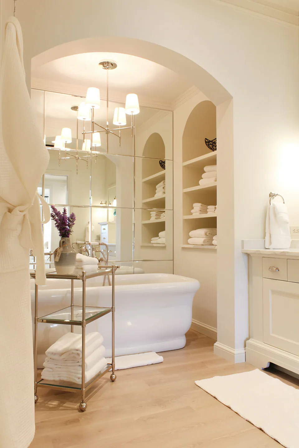 Primary bathroom at Lakefront Condo II, a private residence, interior design by Paul Lauren Designs