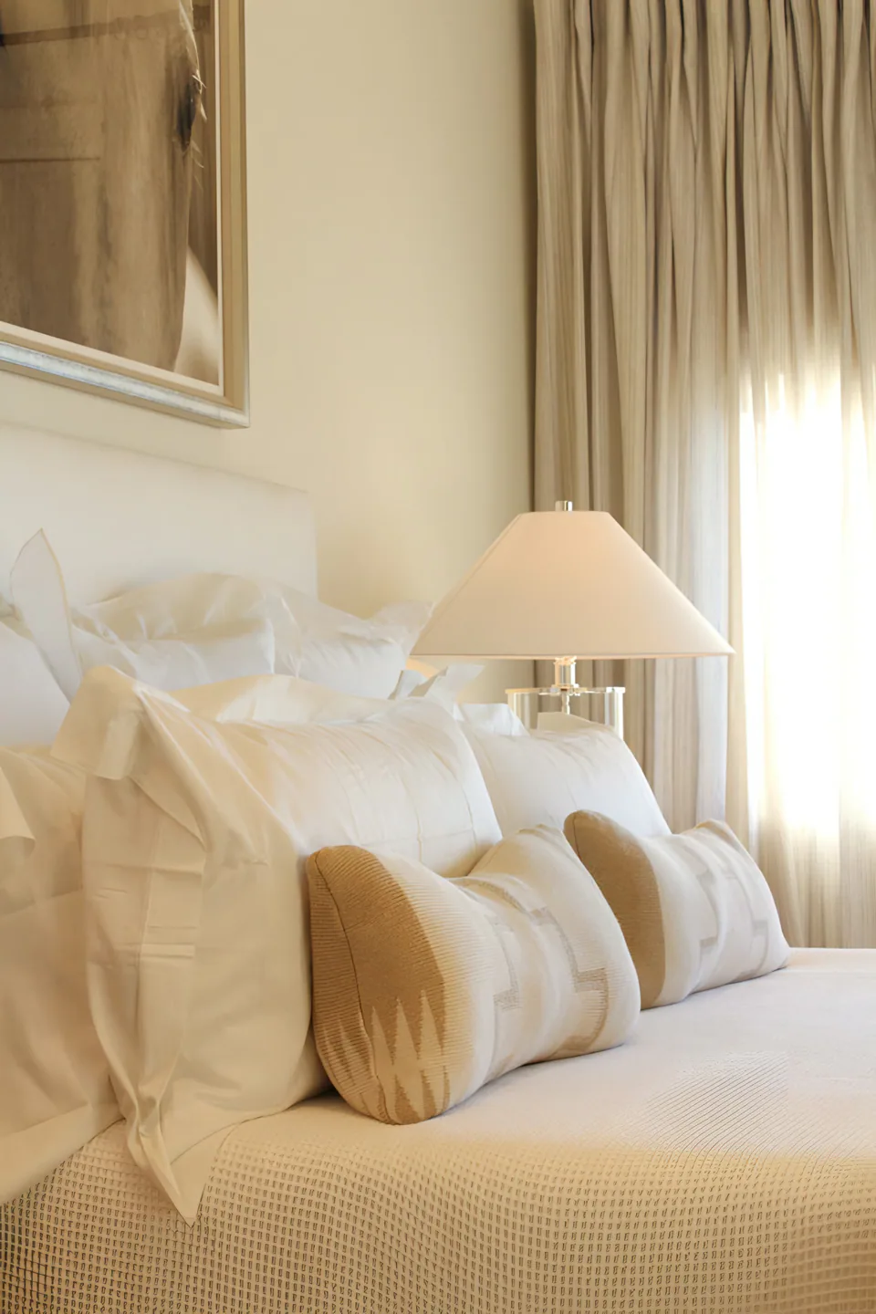 Primary bedroom at Lakefront Condo II, a private residence, interior design by Paul Lauren Designs