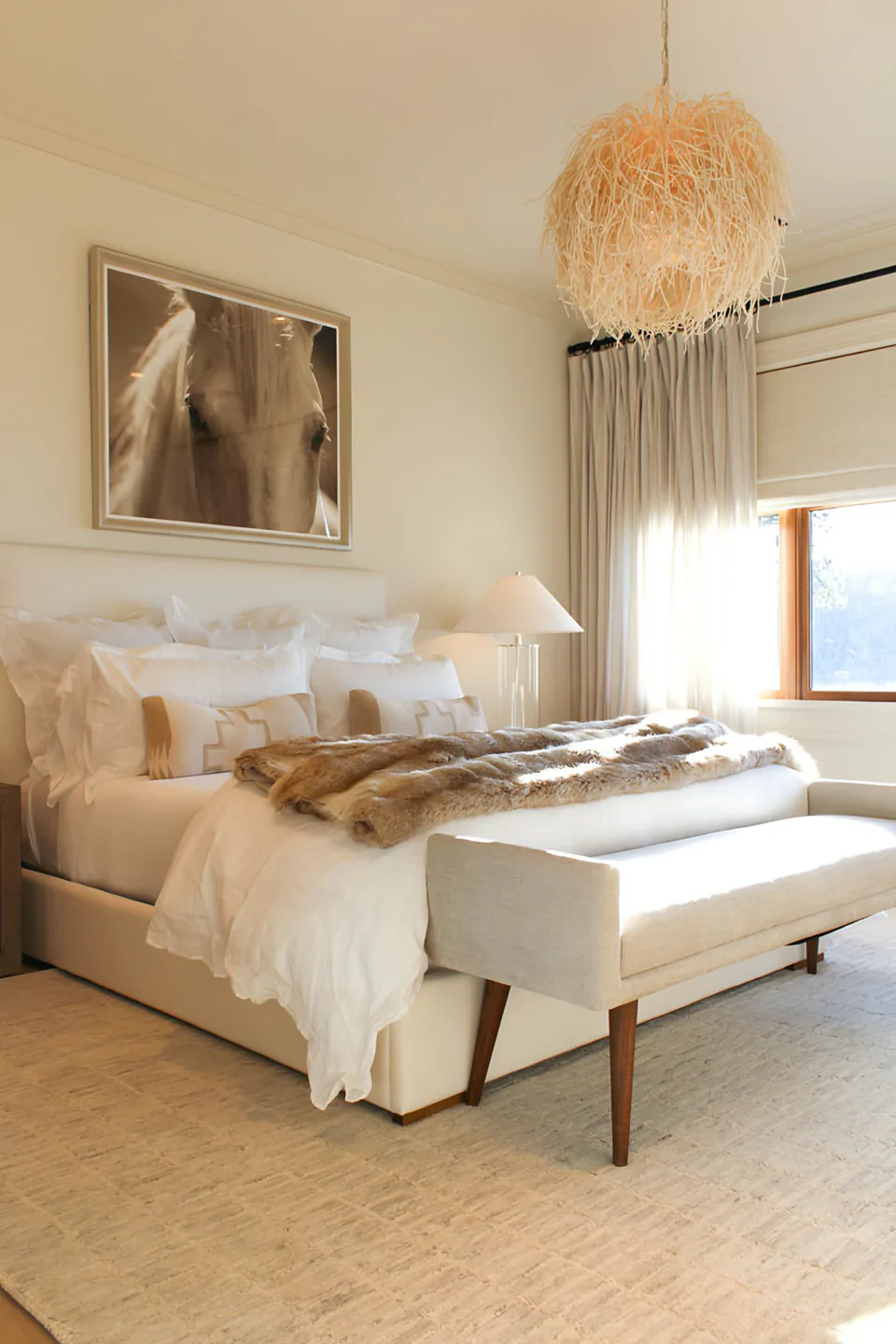 Primary bedroom at Lakefront Condo II, a private residence, interior design by Paul Lauren Designs