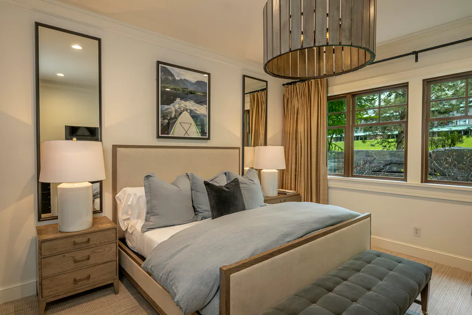 Bedroom at Lakefront Corner Condo, a private residence, interior design by Paul Lauren Designs