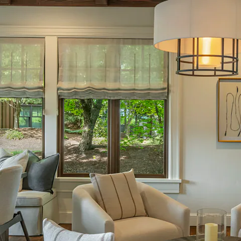 Detail of the family room at Lakefront Corner Condo, a private residence, interior design by Paul Lauren Designs