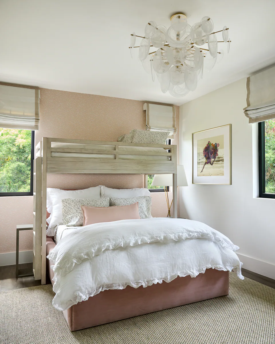 Bedroom at Pacific Palisades, Pacific Palisades, California, interior design by Paul Lauren Designs